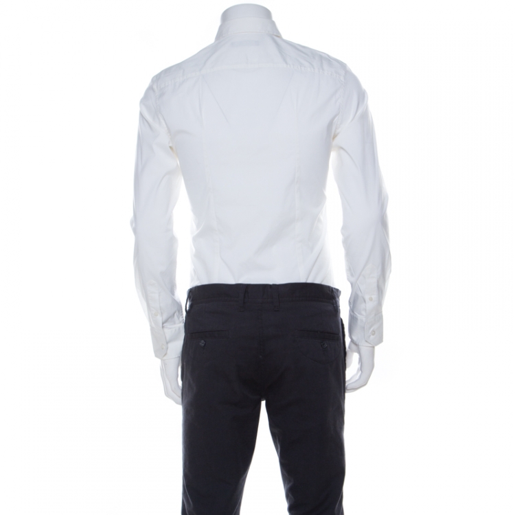 مملوكة مسبقًا Dolce and Gabbana Off White Cotton Stretch Slim Fit Button Front Shirt M