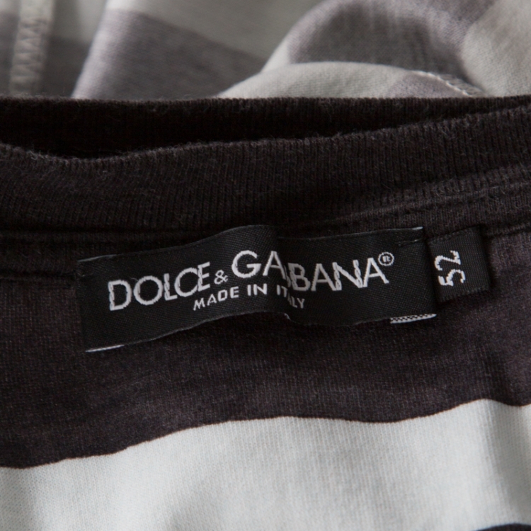 Pre Owned Dolce and Gabbana Black Paint Striped Cotton Parrot Applique T Shirt XL 