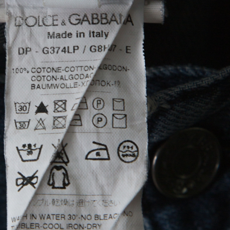 Pre Owned Dolce And Gabbana Blue Denim Medium Wash Distressed Pocket Detail Regular Fit Jeans S