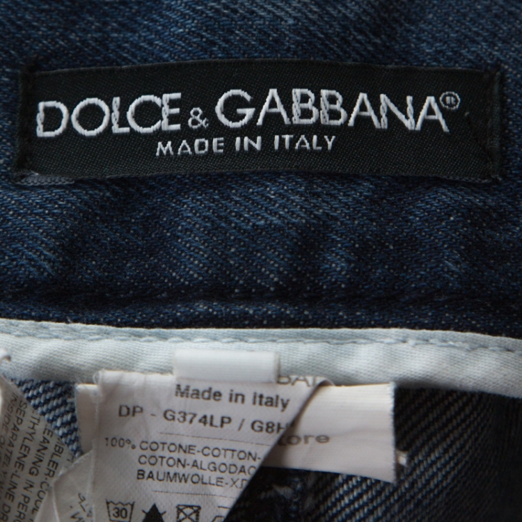 Pre Owned Dolce And Gabbana Blue Denim Medium Wash Distressed Pocket Detail Regular Fit Jeans S