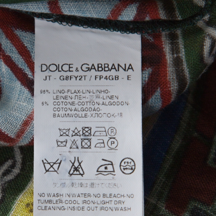 Pre Owned Dolce & Gabbana Multicolour Sicilian Chinoiserie Print Linen Oversized T-Shirt XS