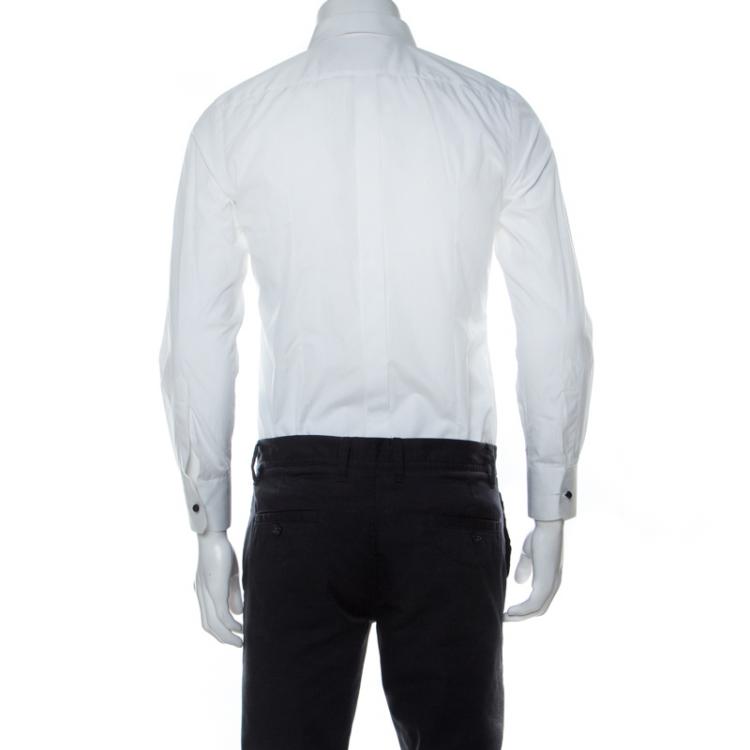 Pre Owned Dolce & Gabbana White Cotton Contrast Lace Panel Detail Long Sleeve Shirt M