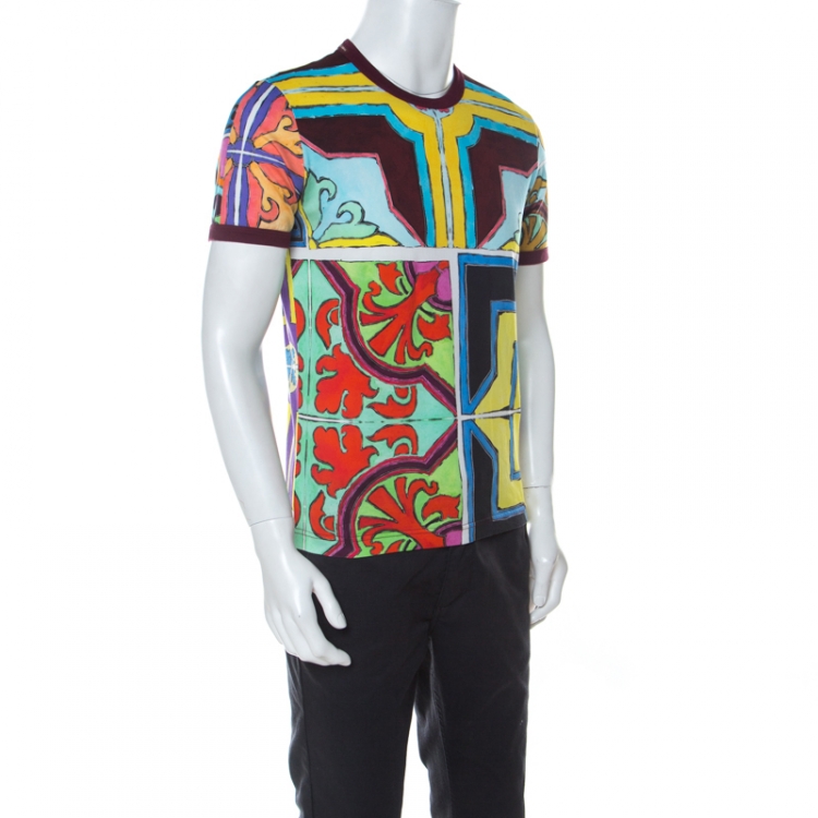 Pre Owned Dolce and Gabbana Multicolor Cotton Majolica Print T-Shirt L