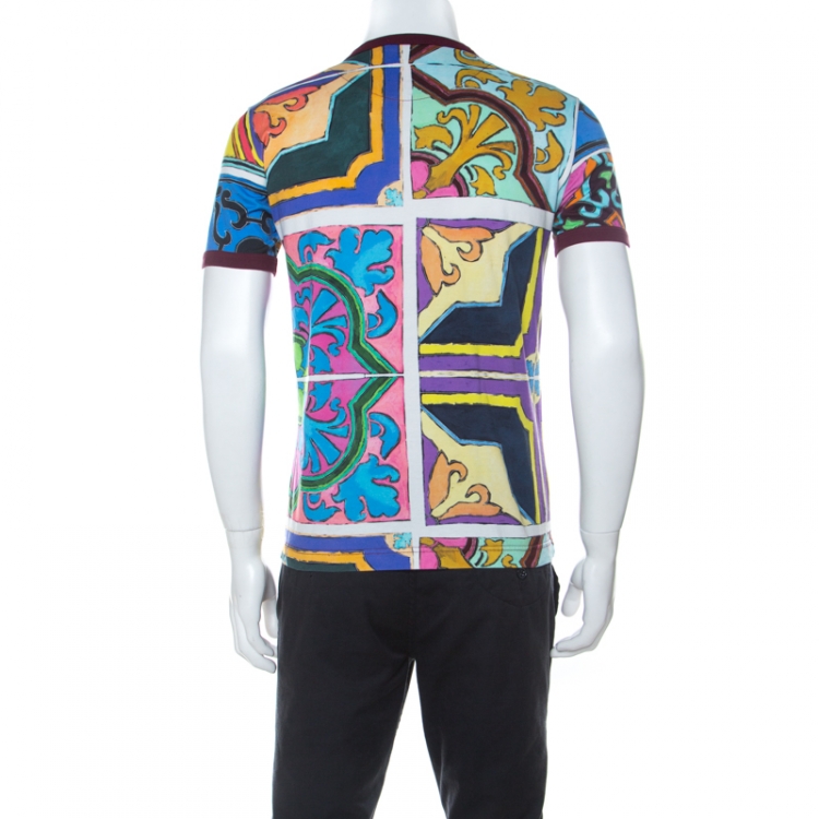 Pre Owned Dolce and Gabbana Multicolor Cotton Majolica Print T-Shirt L