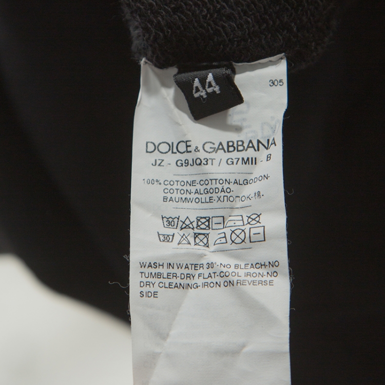 Pre Owned Dolce and Gabbana Black Logo Embroidered Cotton Hoodie XS