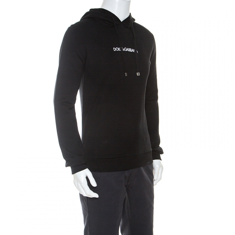 Pre Owned Dolce and Gabbana Black Logo Embroidered Cotton Hoodie XS