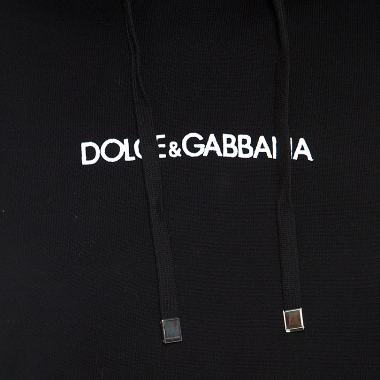 Pre Owned Dolce and Gabbana Black Logo Embroidered Cotton Hoodie XS