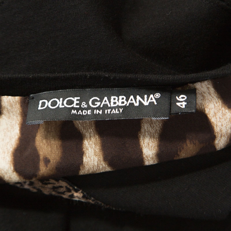 Pre Owned Dolce and Gabbana Black Silk Blend Leopard Embroidery T-Shirt S