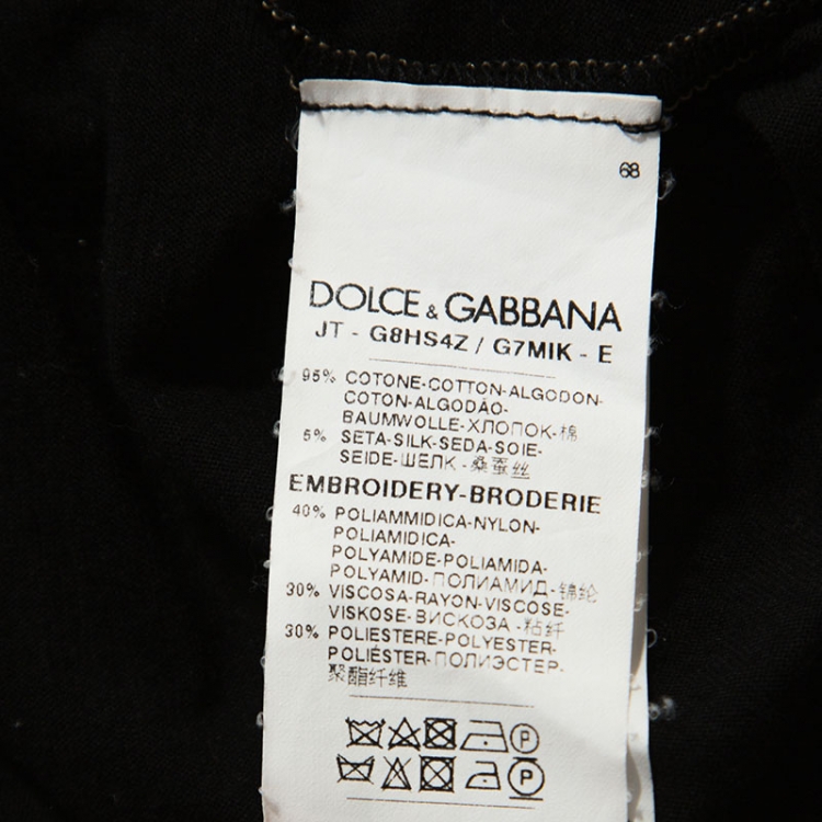 Pre Owned Dolce and Gabbana Black Silk Blend Leopard Embroidery T-Shirt S