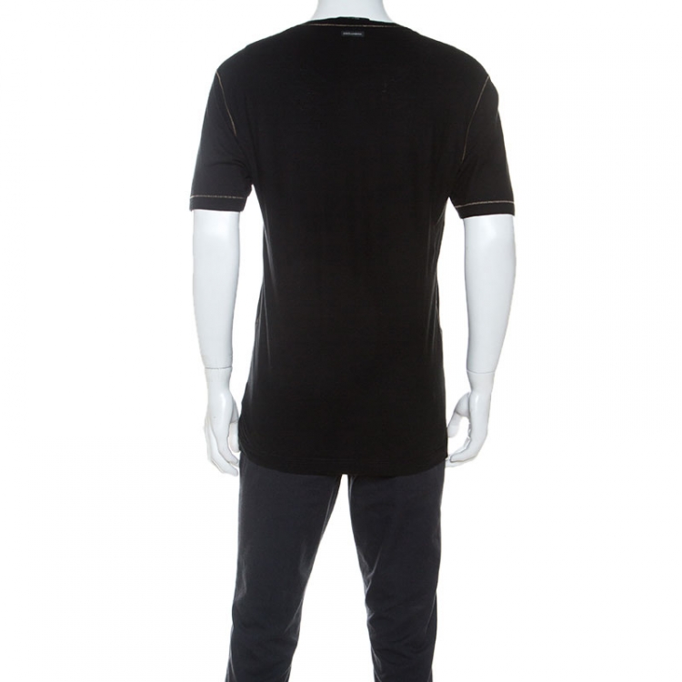 Pre Owned Dolce and Gabbana Black Silk Blend Leopard Embroidery T-Shirt S