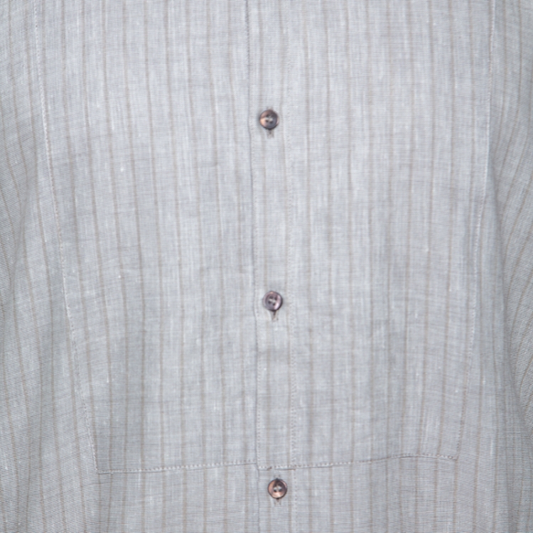 Pre Owned Dolce and Gabbana Pale Grey Striped Linen Mandarin Collar Shirt XL