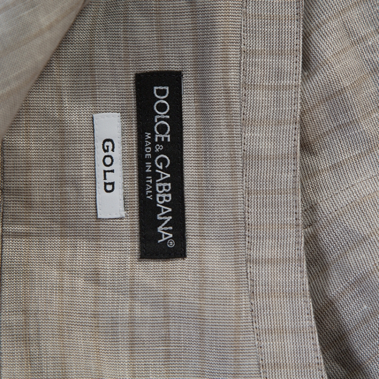 Pre Owned Dolce and Gabbana Pale Grey Striped Linen Mandarin Collar Shirt XL