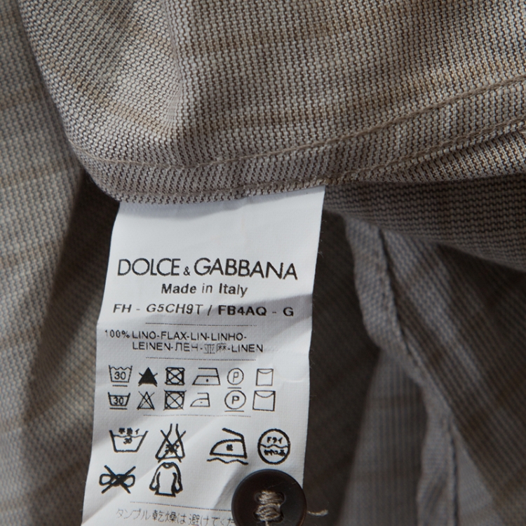 Pre Owned Dolce and Gabbana Pale Grey Striped Linen Mandarin Collar Shirt XL