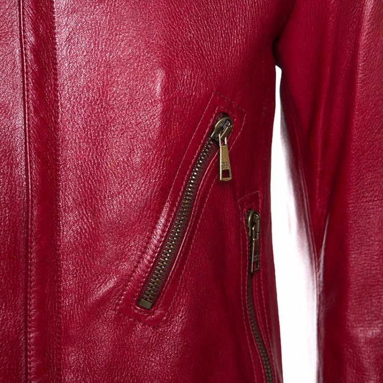 Pre Owned Dolce & Gabbana Red Leather Biker Jacket M