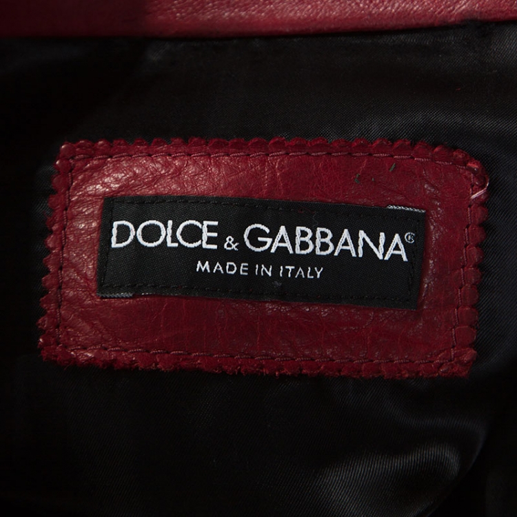 Pre Owned Dolce & Gabbana Red Leather Biker Jacket M
