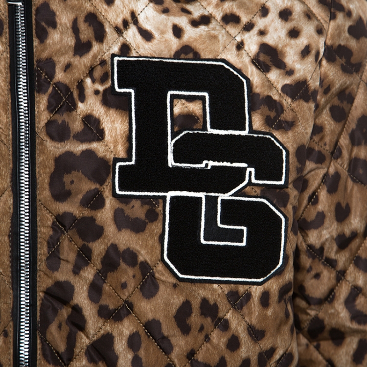 Pre Owned Dolce & Gabbana Brown Leopard Print Quilted Bomber Jacket L