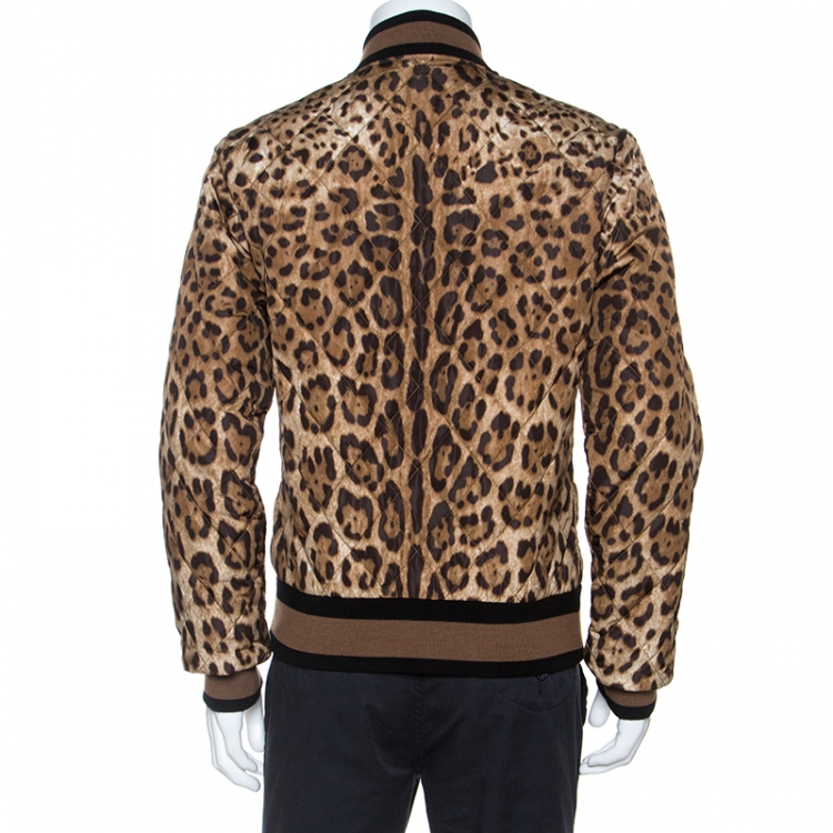 Pre Owned Dolce & Gabbana Brown Leopard Print Quilted Bomber Jacket L