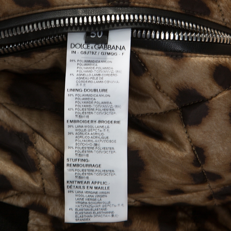 Pre Owned Dolce & Gabbana Brown Leopard Print Quilted Bomber Jacket L