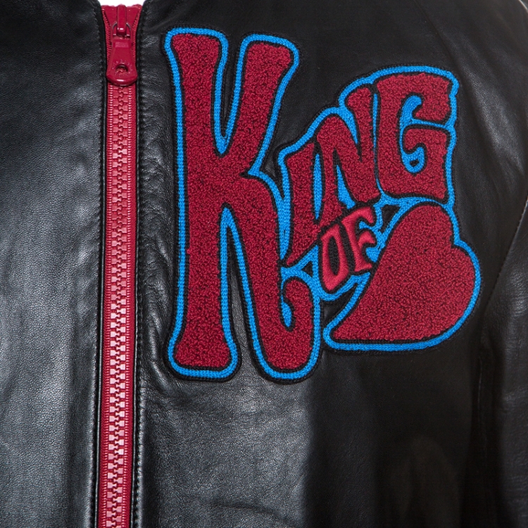 مملوكة مسبقًا Dolce and Gabbana Black Leather Patch Detail Bomber Jacket L