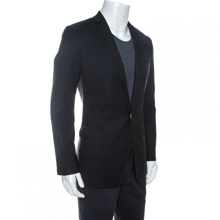 Pre Owned Dolce & Gabbana Black Wool Jacquard Lapel Detail Blazer M