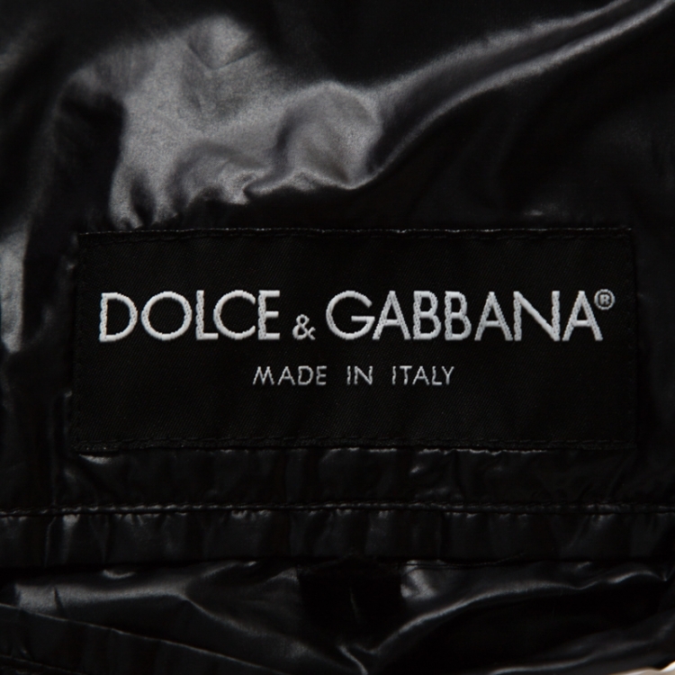 Pre Owned Dolce & Gabbana Black Quilted Rib Knit Trim Bomber Jacket L