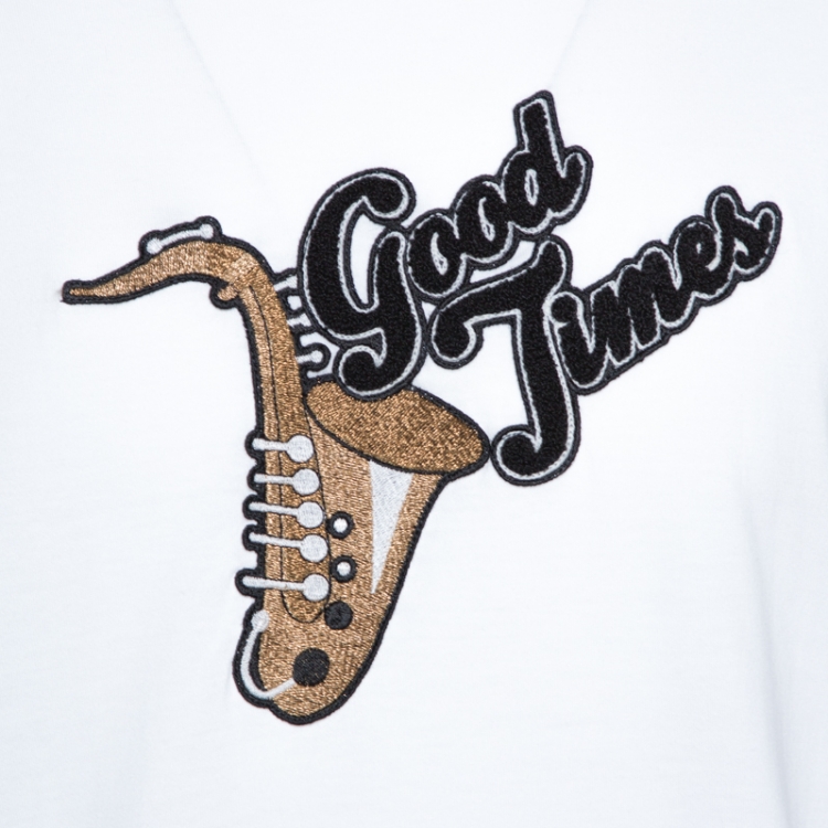 Pre Owned Dolce & Gabbana White Cotton Good Times Applique Detail T-Shirt M