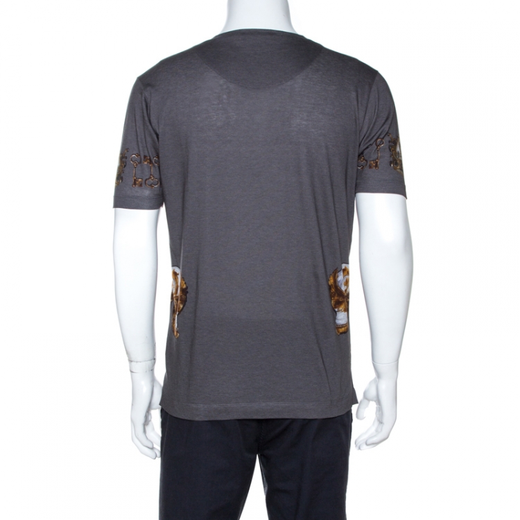 Pre Owned Dolce & Gabbana Grey Knight Print Cotton Crew Neck T-Shirt S