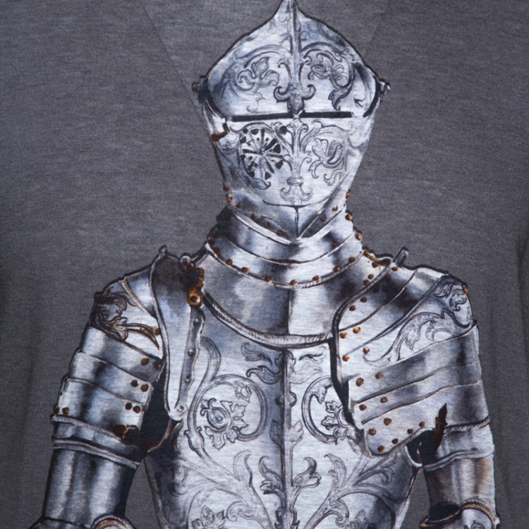 Pre Owned Dolce & Gabbana Grey Knight Print Cotton Crew Neck T-Shirt S