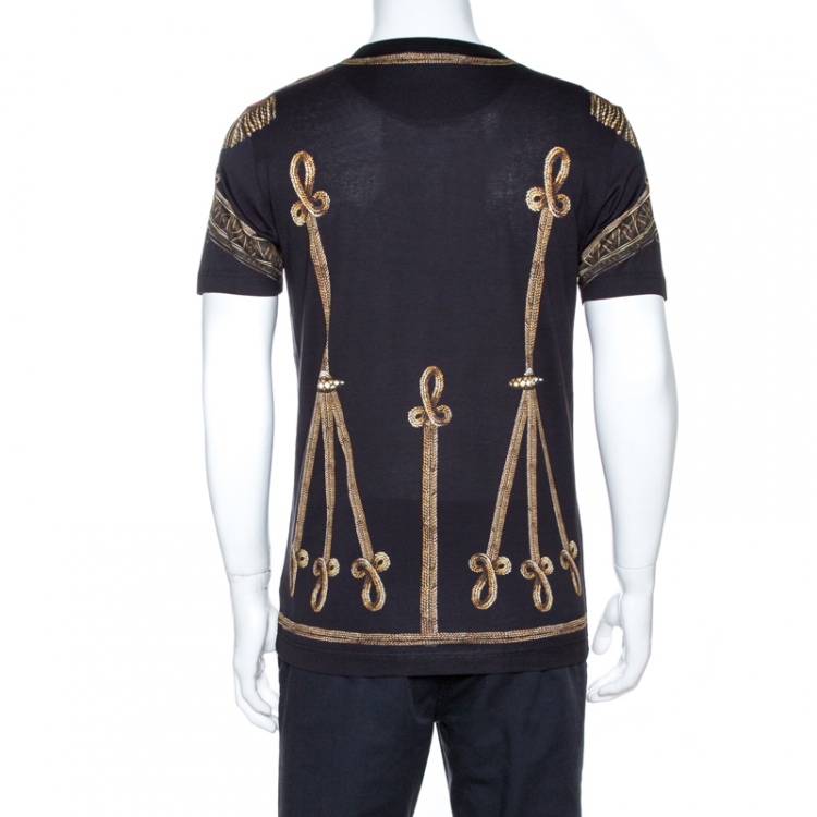 Pre Owned Dolce & Gabbana Black Military Print Cotton T-Shirt M