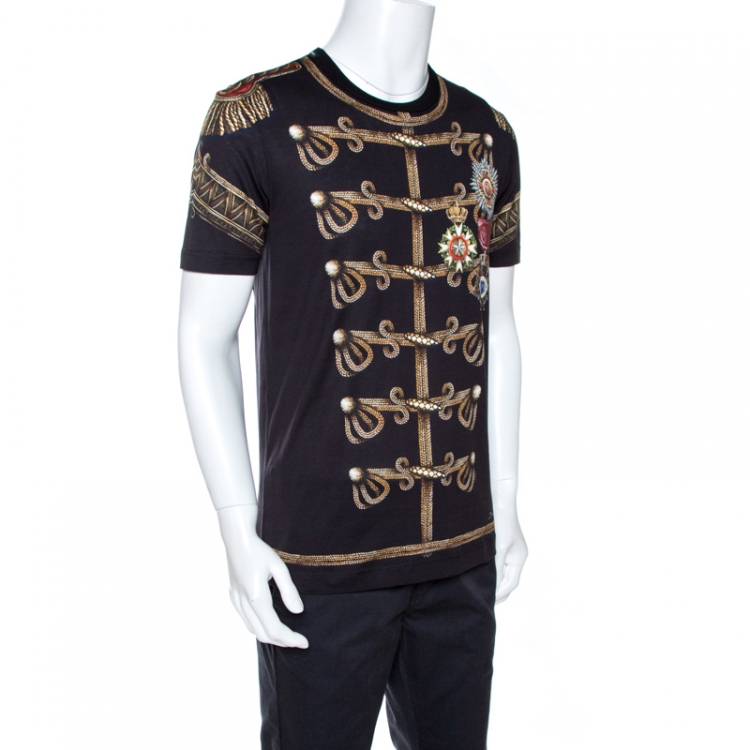 Pre Owned Dolce & Gabbana Black Military Print Cotton T-Shirt M