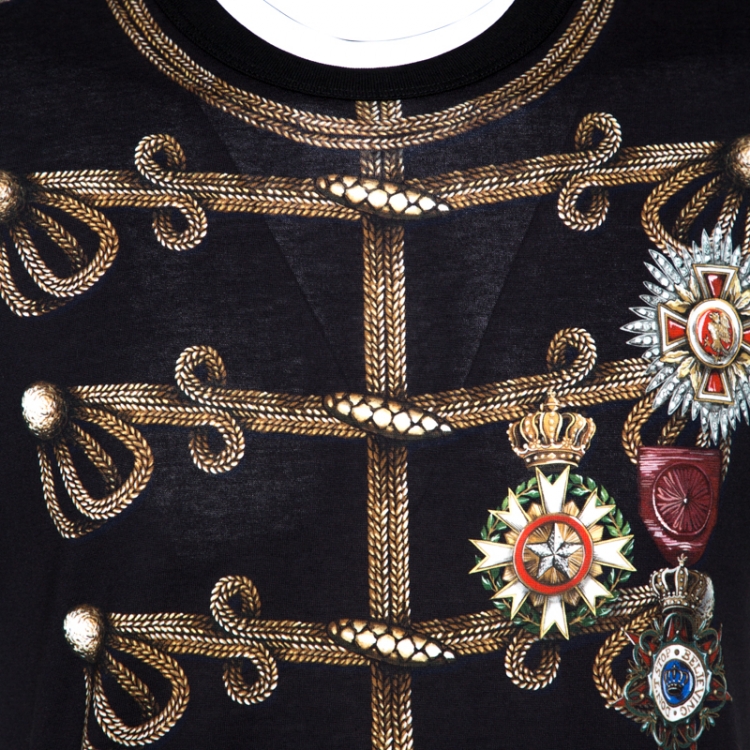 Pre Owned Dolce & Gabbana Black Military Print Cotton T-Shirt M