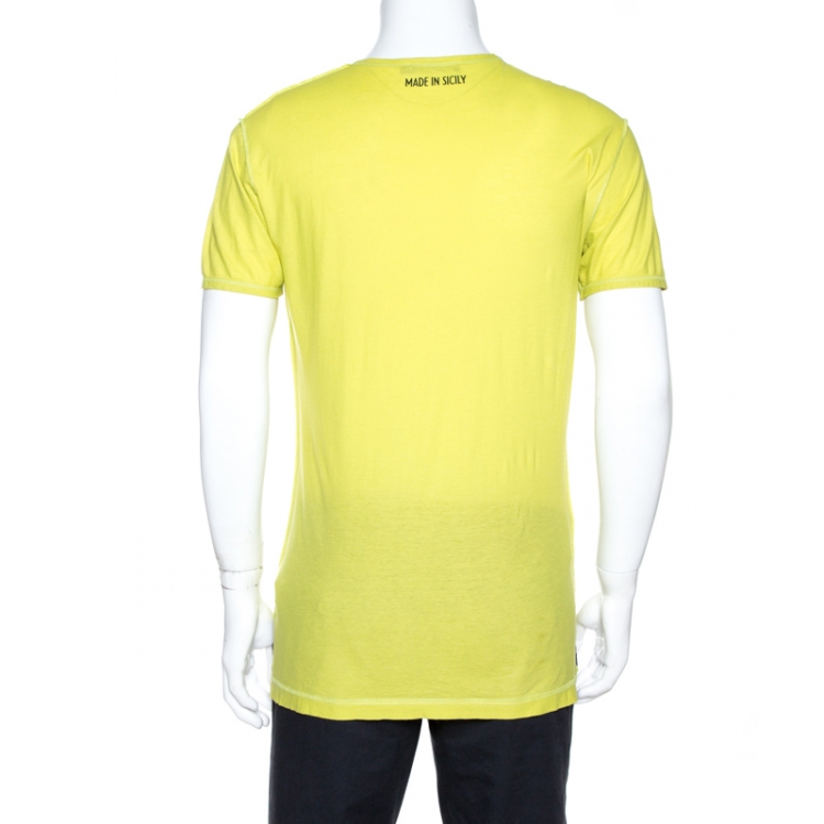 Pre Owned Dolce & Gabbana Lime Green Sicily Print Cotton T-Shirt M