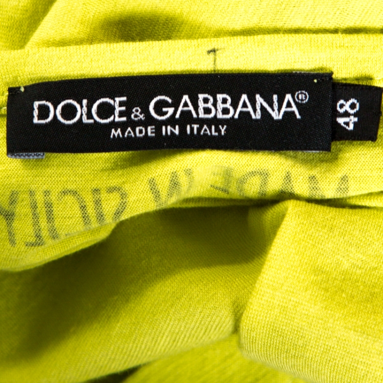 Pre Owned Dolce & Gabbana Lime Green Sicily Print Cotton T-Shirt M