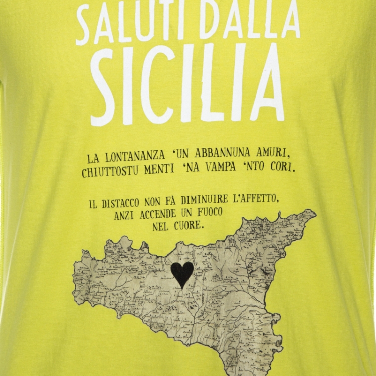 Pre Owned Dolce & Gabbana Lime Green Sicily Print Cotton T-Shirt M