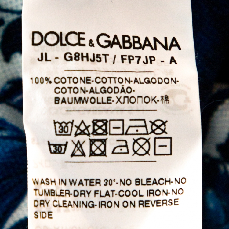 Pre Owned Dolce & Gabbana Blue Majolica Print Cotton Polo T-Shirt M