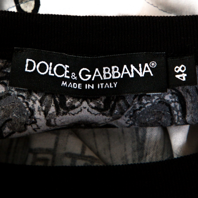 Pre Owned Dolce & Gabbana Grey Chinese Temple Print Cotton T-Shirt M