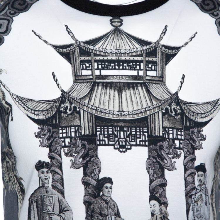 Pre Owned Dolce & Gabbana Grey Chinese Temple Print Cotton T-Shirt M