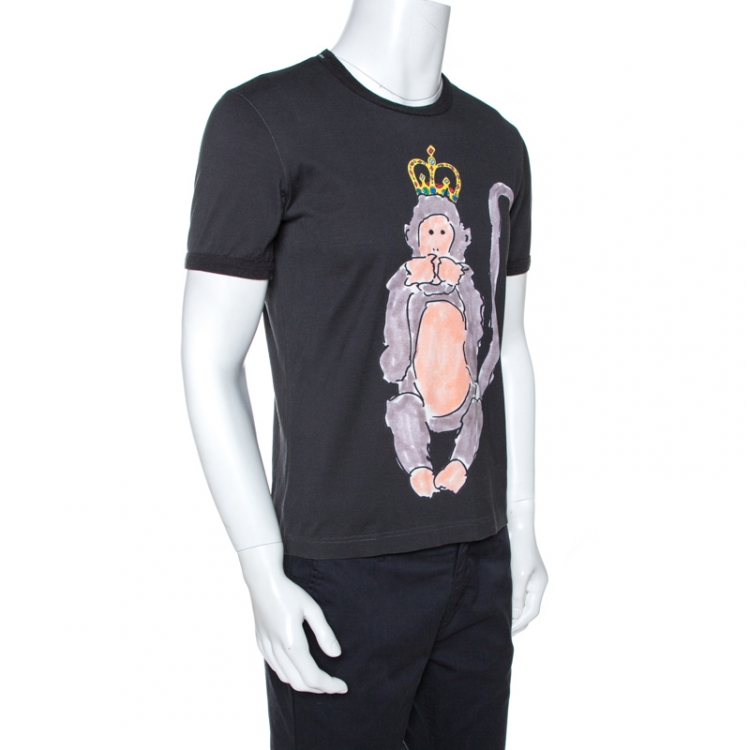 Dolce & Gabbana Dark Grey Wise Monkey Print Cotton T-Shirt M Dolce & Gabbana  | TLC