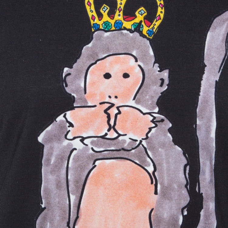 مملوكة مسبقًا Dolce & Gabbana Dark Grey Wise Monkey Print Cotton T-Shirt M