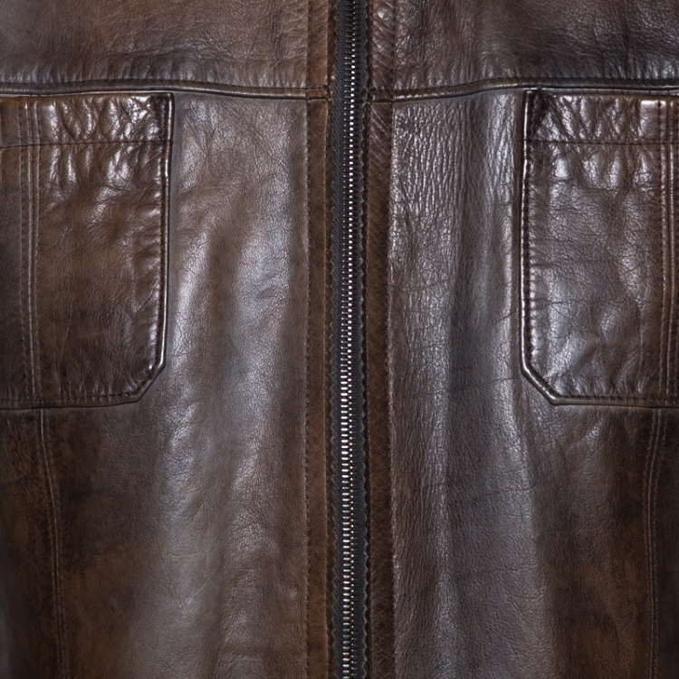 Pre Owned Dolce & Gabbana Brown Burnished Leather Jacket XL