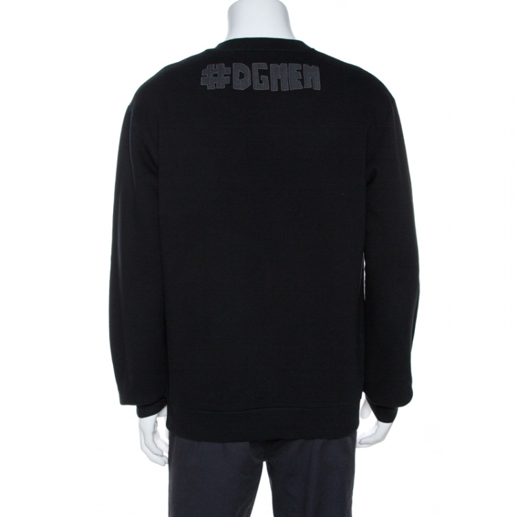 Pre Owned Dolce & Gabbana Black Sicilian Man Patch Crew Neck Sweatshirt M