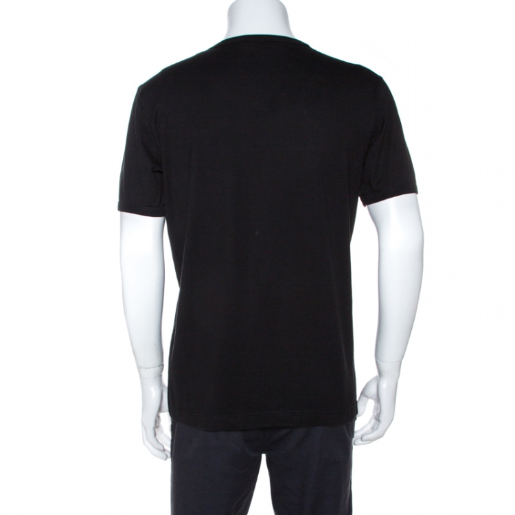 Pre Owned Dolce & Gabbana Black Cotton Crown & Bee Embroidered T-Shirt XL