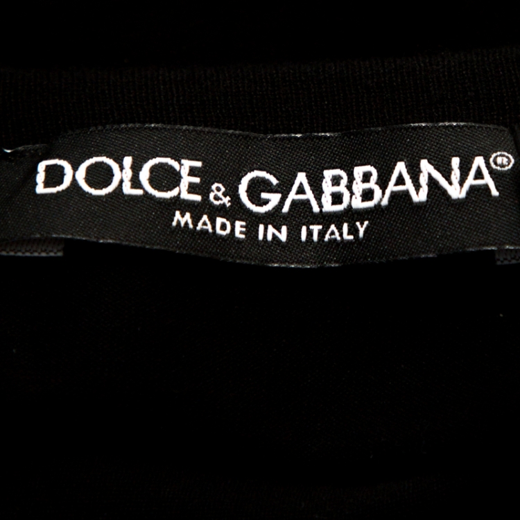 Pre Owned Dolce & Gabbana Black Cotton Crown & Bee Embroidered T-Shirt XL