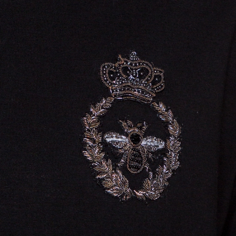 Pre Owned Dolce & Gabbana Black Cotton Crown & Bee Embroidered T-Shirt XL