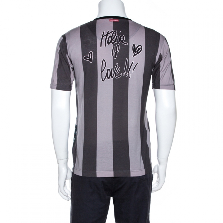 Pre Owned Dolce & Gabbana Grey Striped Print Cotton Crew Neck T-Shirt M