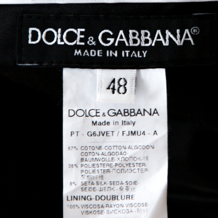 Pre Owned Dolce & Gabbana Black Cotton Blend Jacquard Tailored Pants M