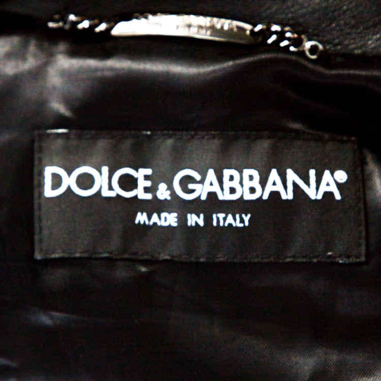 Pre Owned Dolce & Gabbana Black Lamb Leather Zip Front Jacket M