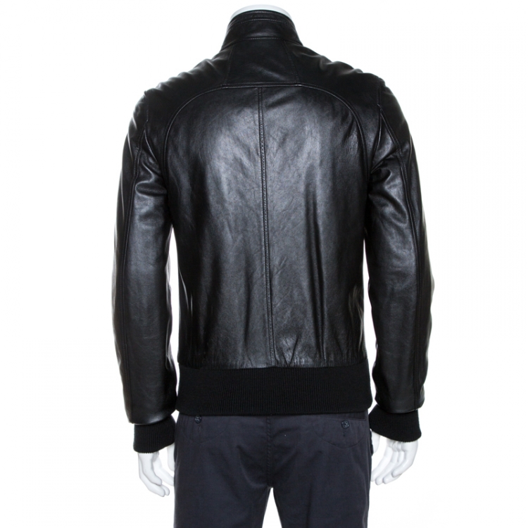 Pre Owned Dolce & Gabbana Black Lamb Leather Zip Front Jacket M