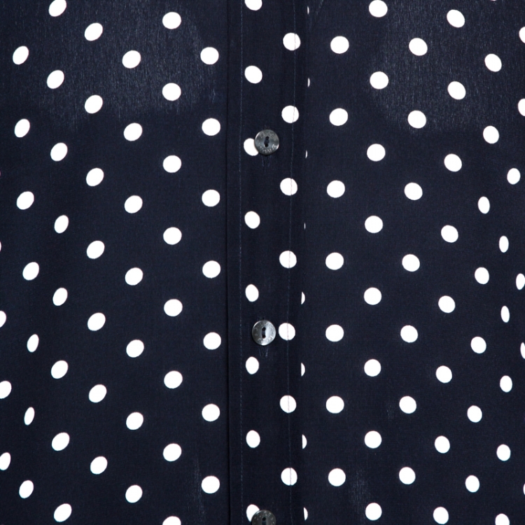 Pre Owned Dolce & Gabbana Navy Blue Polka Dot Silk Long Sleeve Shirt M