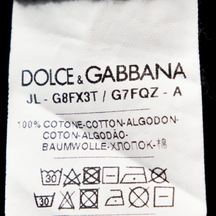 Pre Owned Dolce & Gabbana Black Crown Embroidered Cotton Polo T-Shirt L